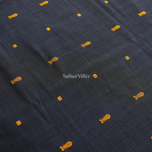 Blue Fish & Flower Motif Bomkai Cotton Fabric