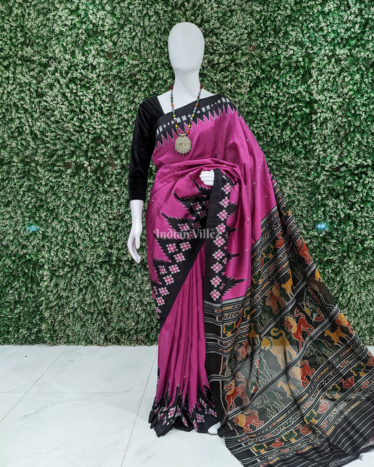 Magenta Black Border Pasapali Designer Contemporary Silk Saree