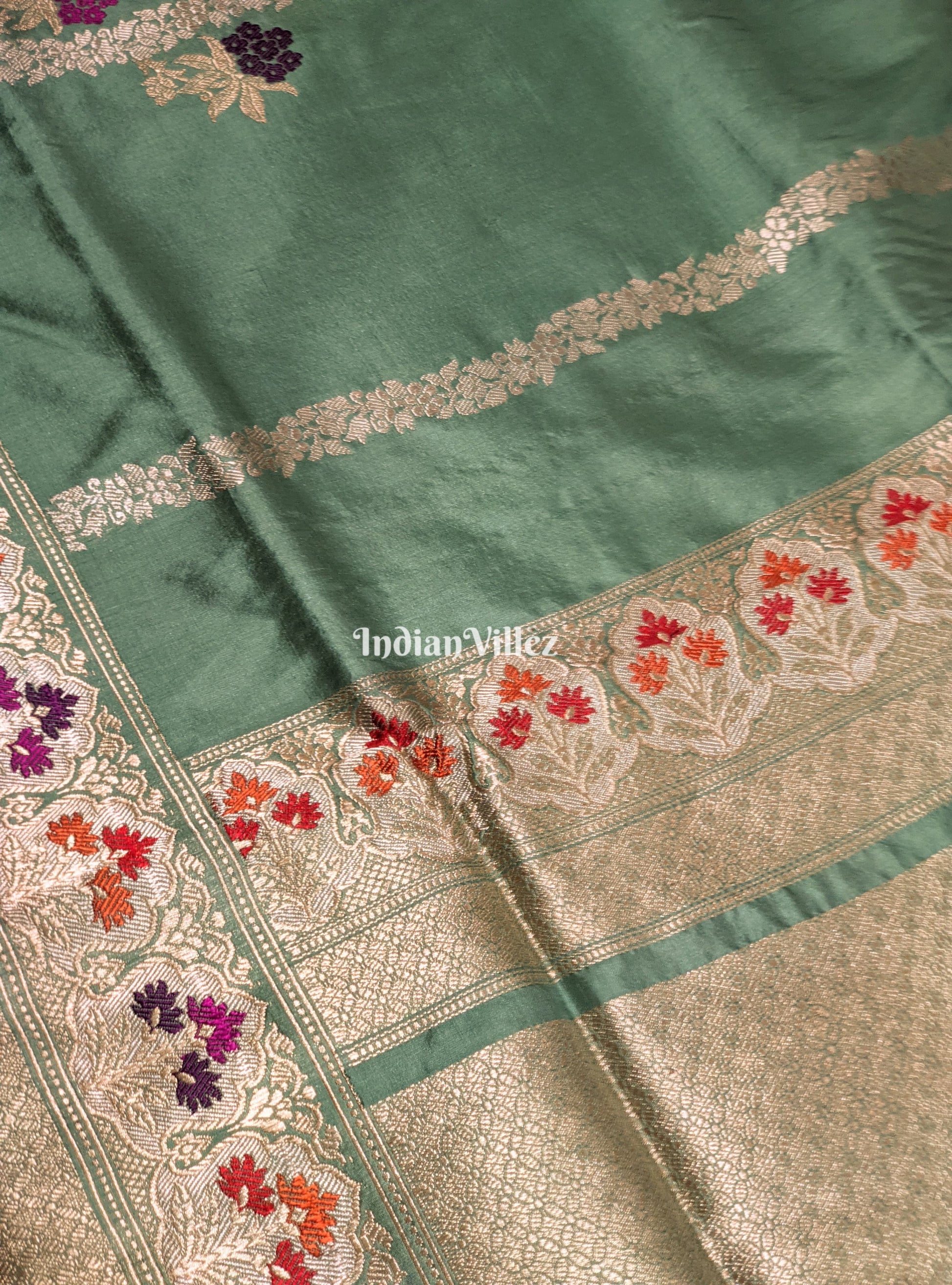 Celadon Green Meenakari Banarasi Katan Silk Saree