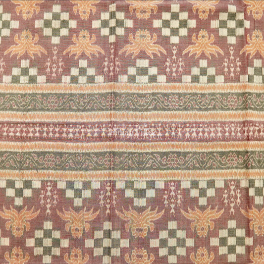 Red Tribal Art With Pasapali Theme Sambalpuri Ikat Cotton Fabric