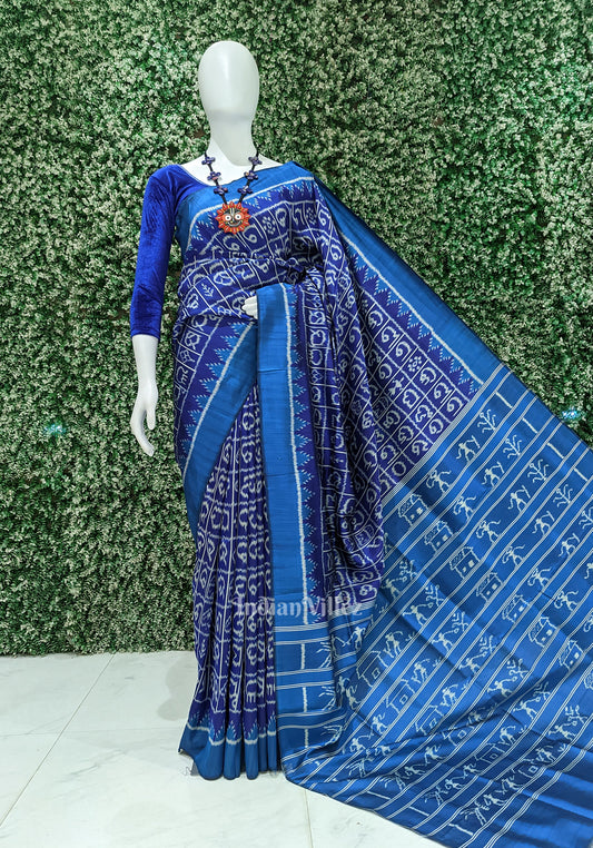 Royal Blue Odia Barnamala Designer Contemporary Silk Saree