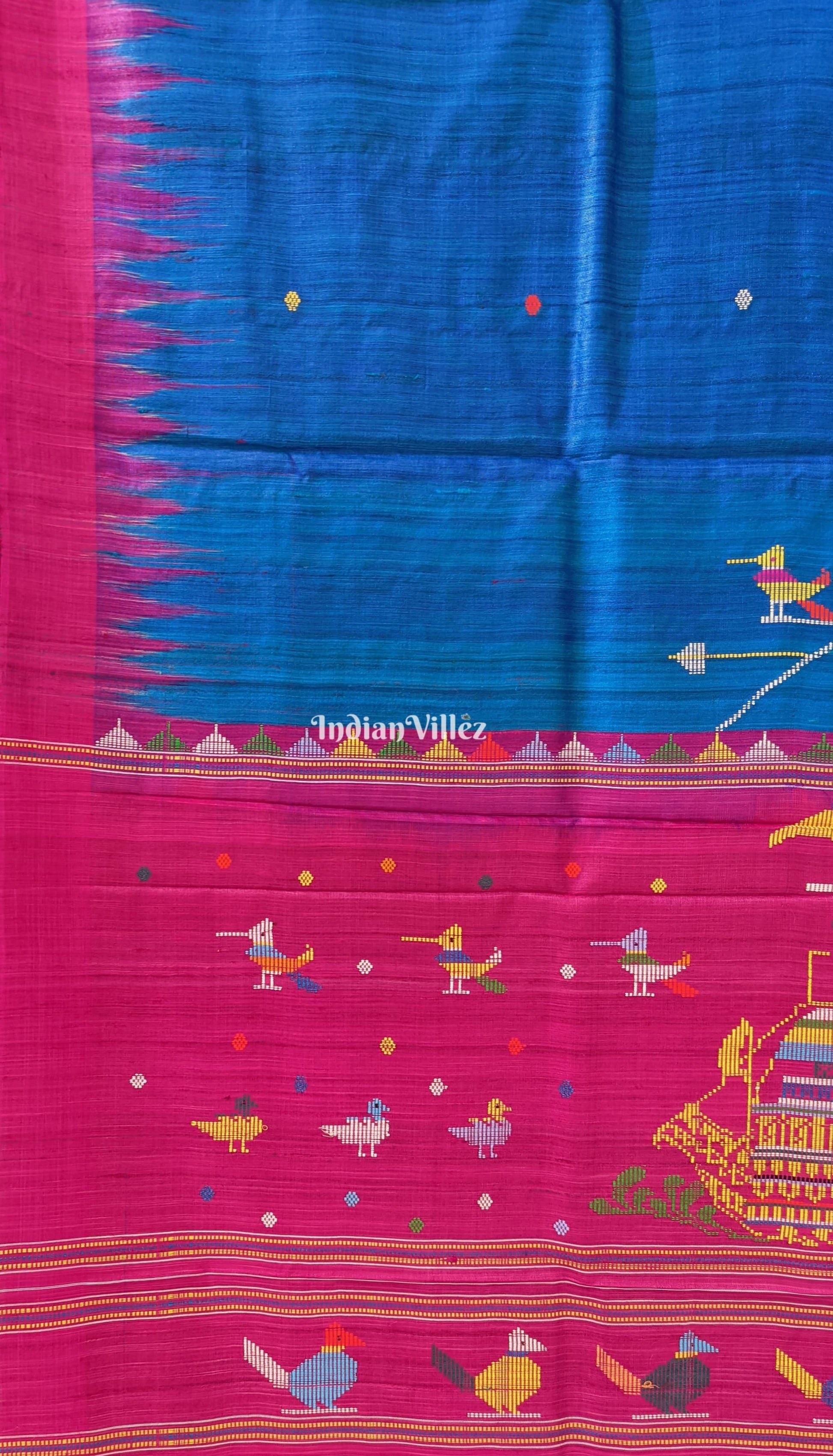 Peacock Blue Boita Theme Gopalpur Tussar Silk Saree