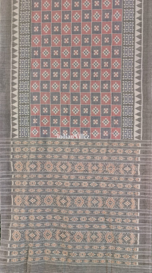 Light Pink & Grey Pasapali Sambalpuri Ikat Cotton Saree