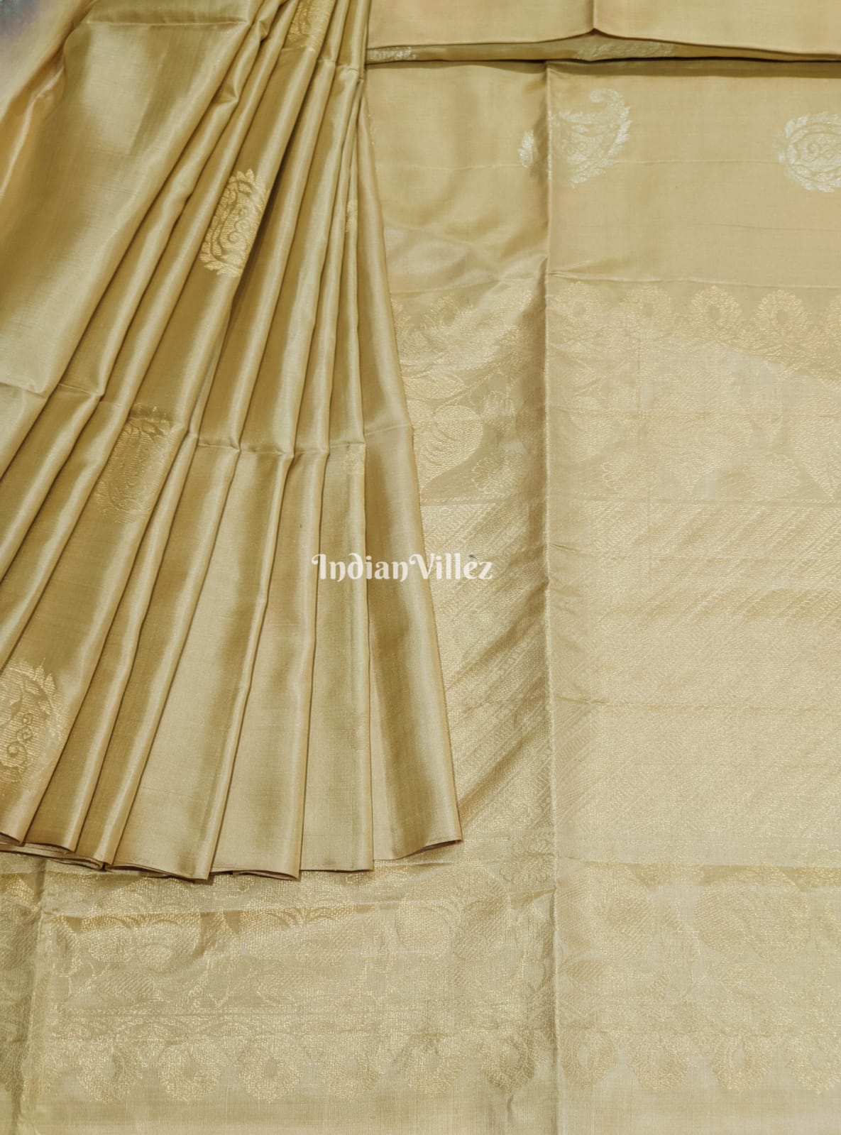 Beige Colour South Handloom Kanjivaram Soft Silk Saree