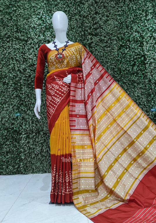 Exclusive Designer Mustard Yellow with Red Contemporary Silk Saree