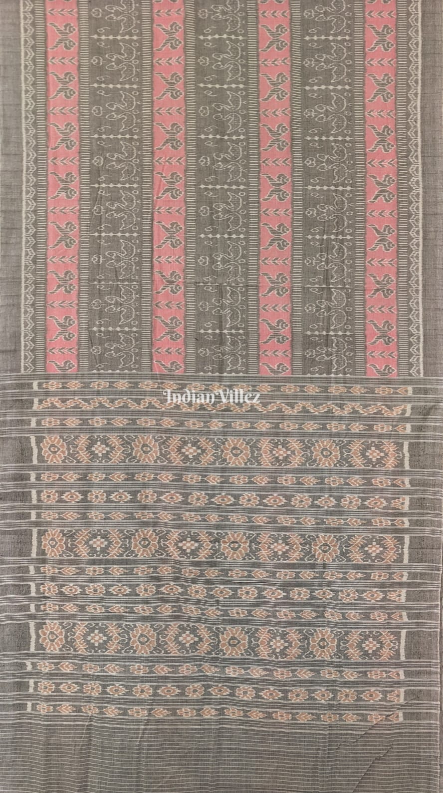 Pink Grey Odisha Ikat Pure Sambalpuri Cotton Saree