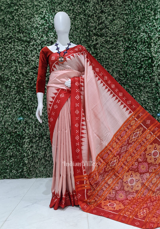 Cream Red Odisha Handloom Buti Theme Khandua Silk Saree