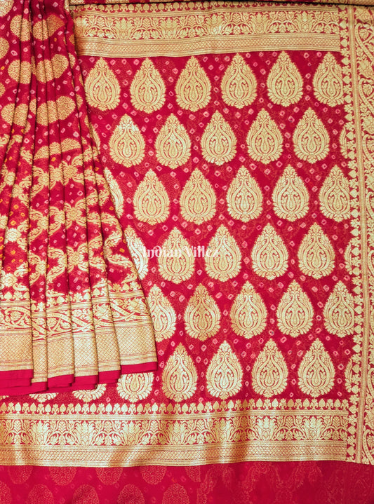 Red Pure Georgette Banarasi Silk Saree