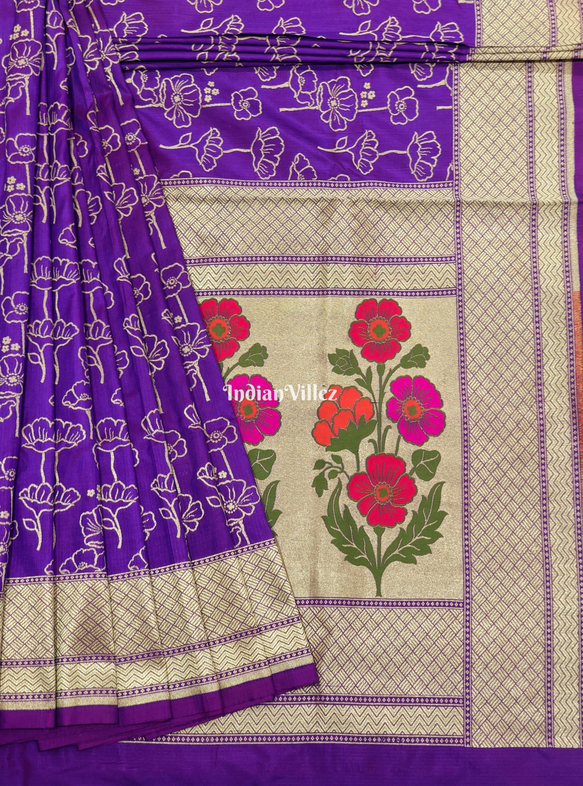 Purple Floral Designer Katan Silk Banarasi Saree