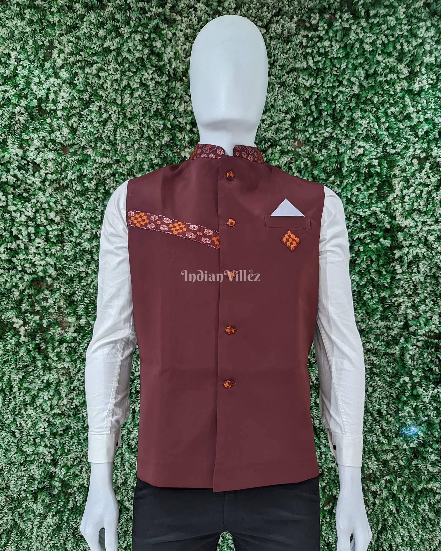 Deep Maroon Silk Half Bandi Jacket for Men