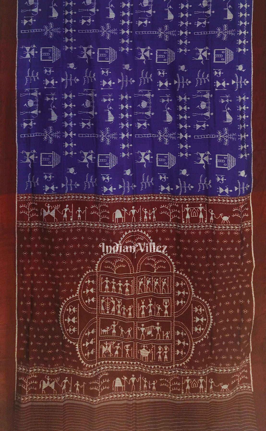 Blue Village Tribal Theme Contemporary Odisha Handloom Silk Saree