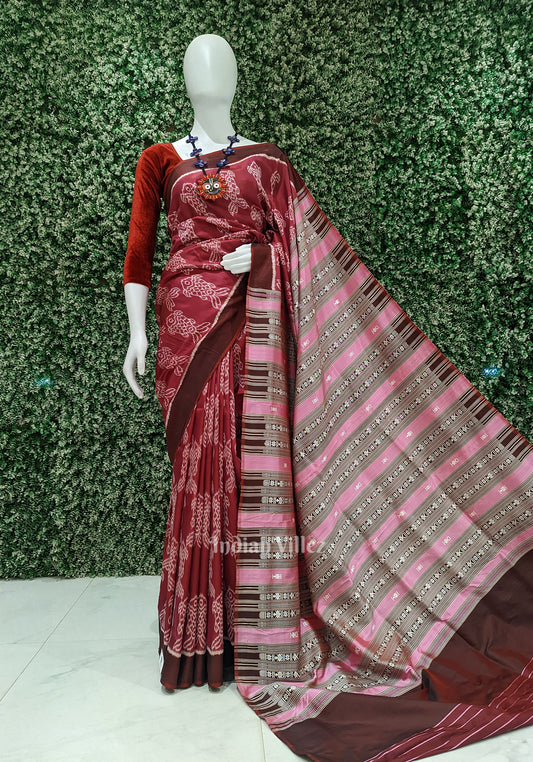 Wine Contemporary Odisha Handloom Silk Saree