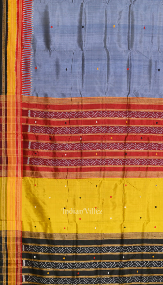 Cement Gray Kathiphera Odisha Ikat Khandua Silk Saree 