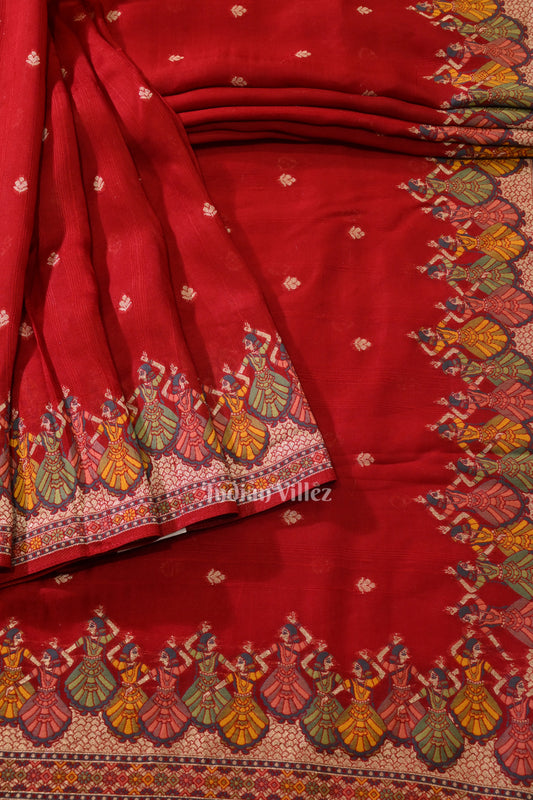 Deep Red Nartaki Theme Tussar Banarasi Handloom Silk Saree