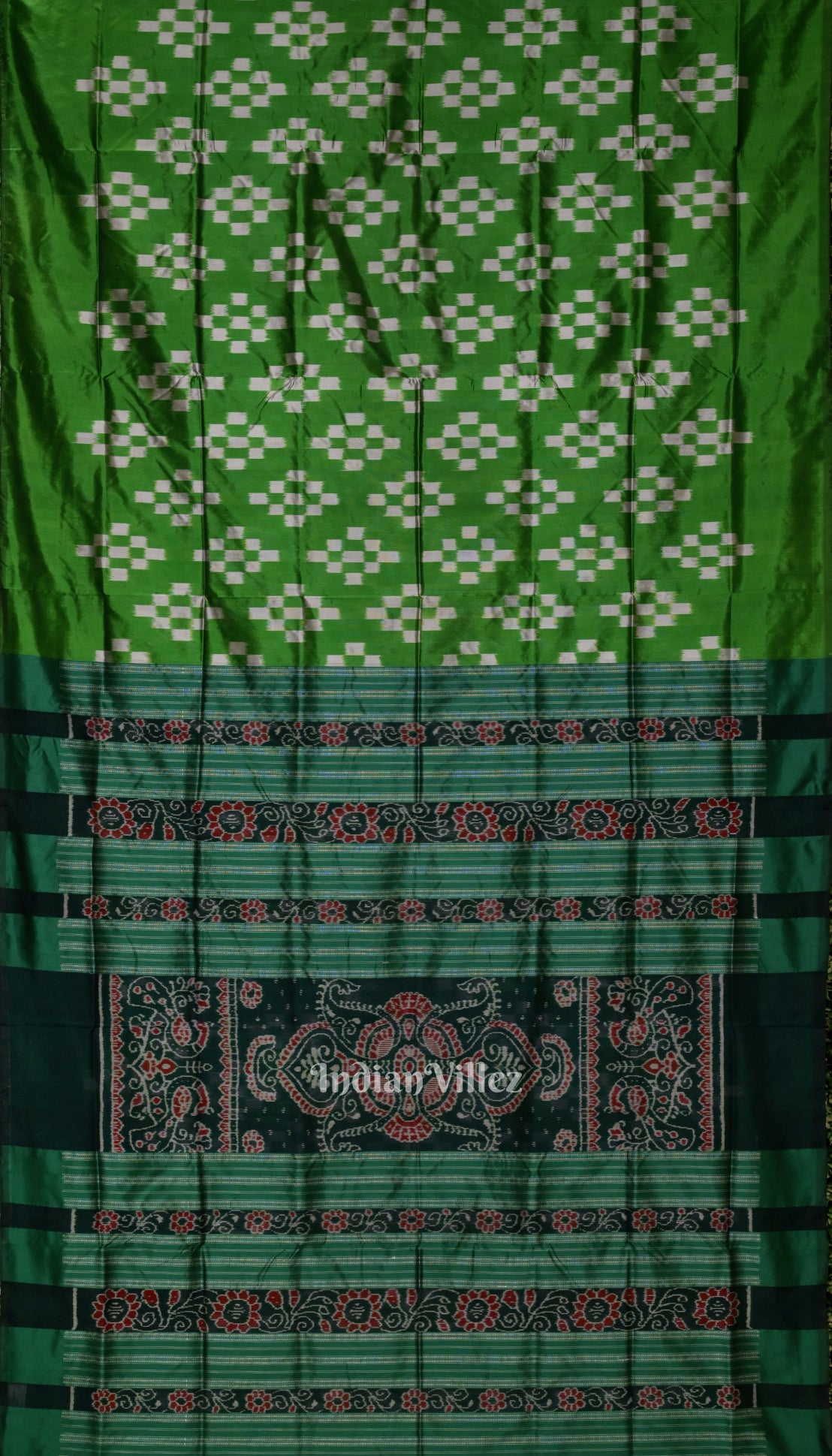 Green Grey Pasapali Theme Sambalpuri Silk Saree