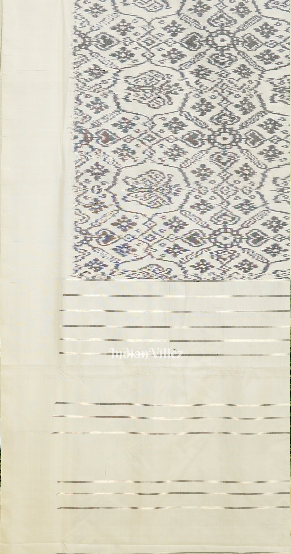 White Black Printed Pochampally Ikat Silk Saree