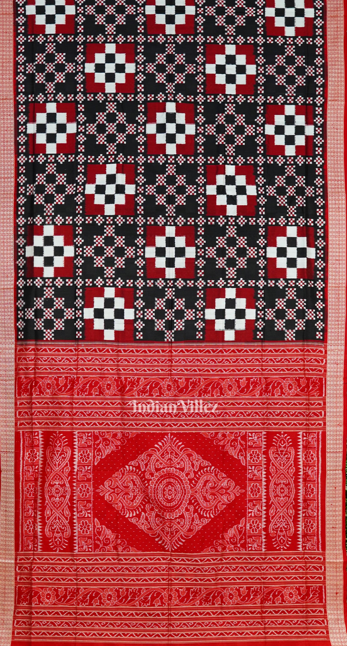 Red & Coffee Color Pasapali Theme Sambalpuri Silk Saree