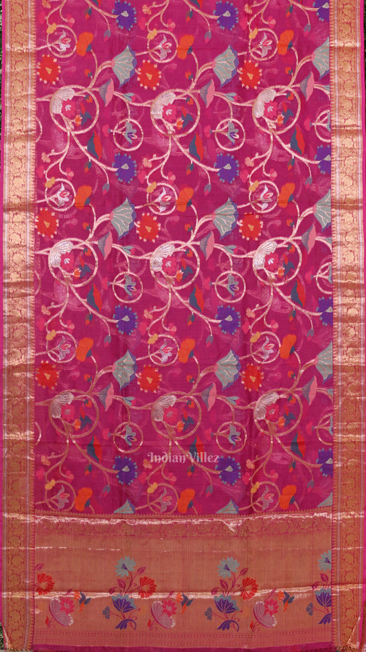 Rani Pink Jamdani Banarasi Kota Saree