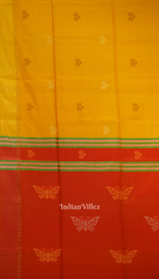 Yellow With Orange Dual Tone Pure Bishnupuri Silk Saree