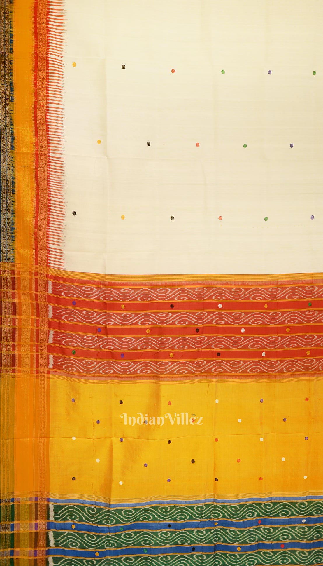 White Red Single Butta With Kathiphera Odisha Ikat Khandua Silk Saree