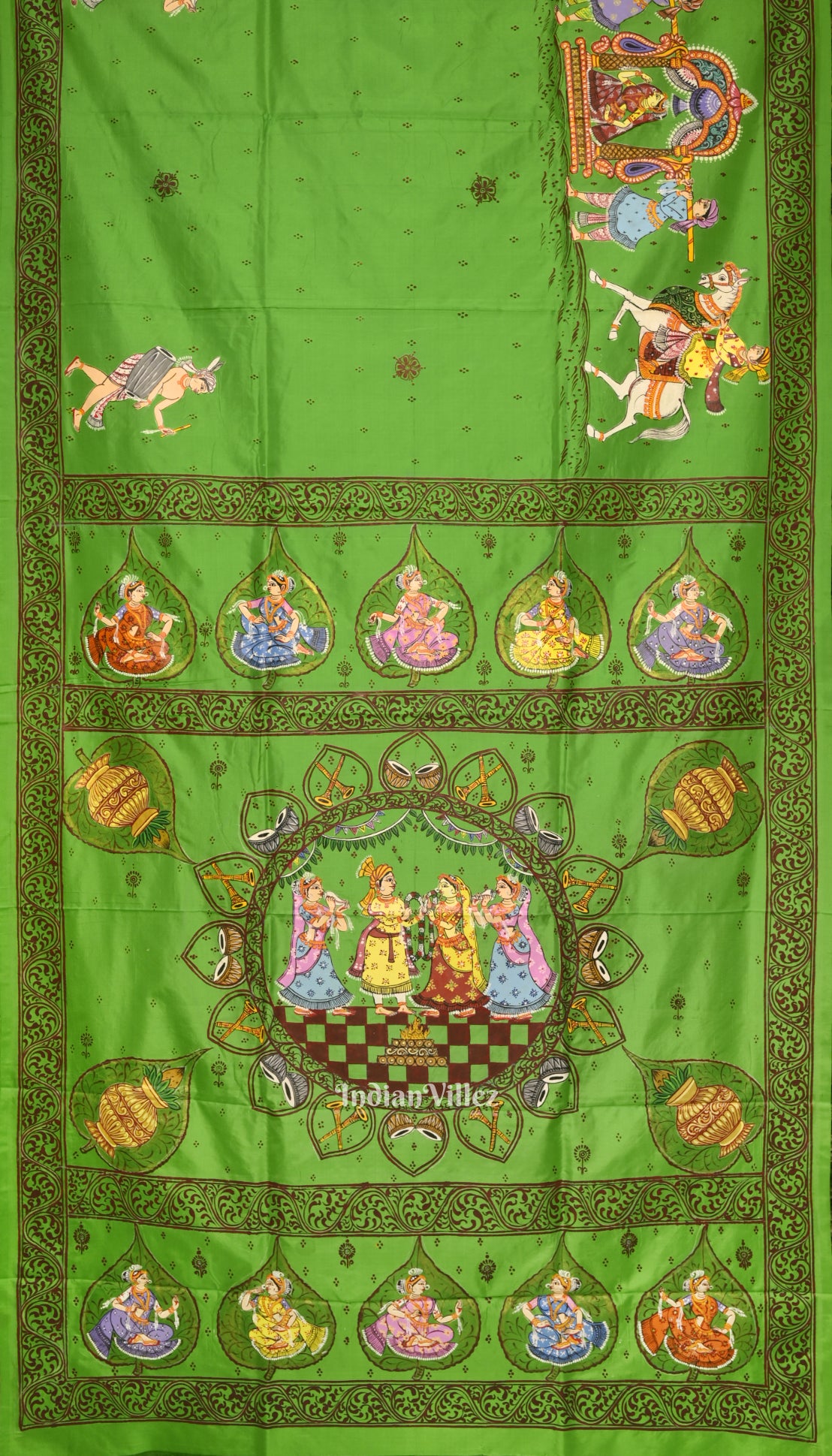 Green Doli Barat Hand-Painted Pattachitra Saree