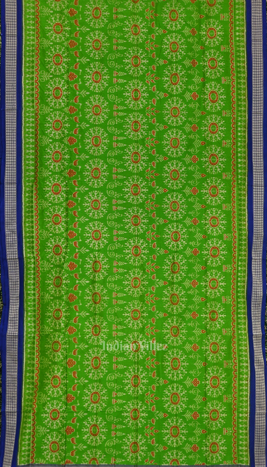 Parrot Green with Peacock Blue Odisha Ikat Sambalpuri Silk Saree