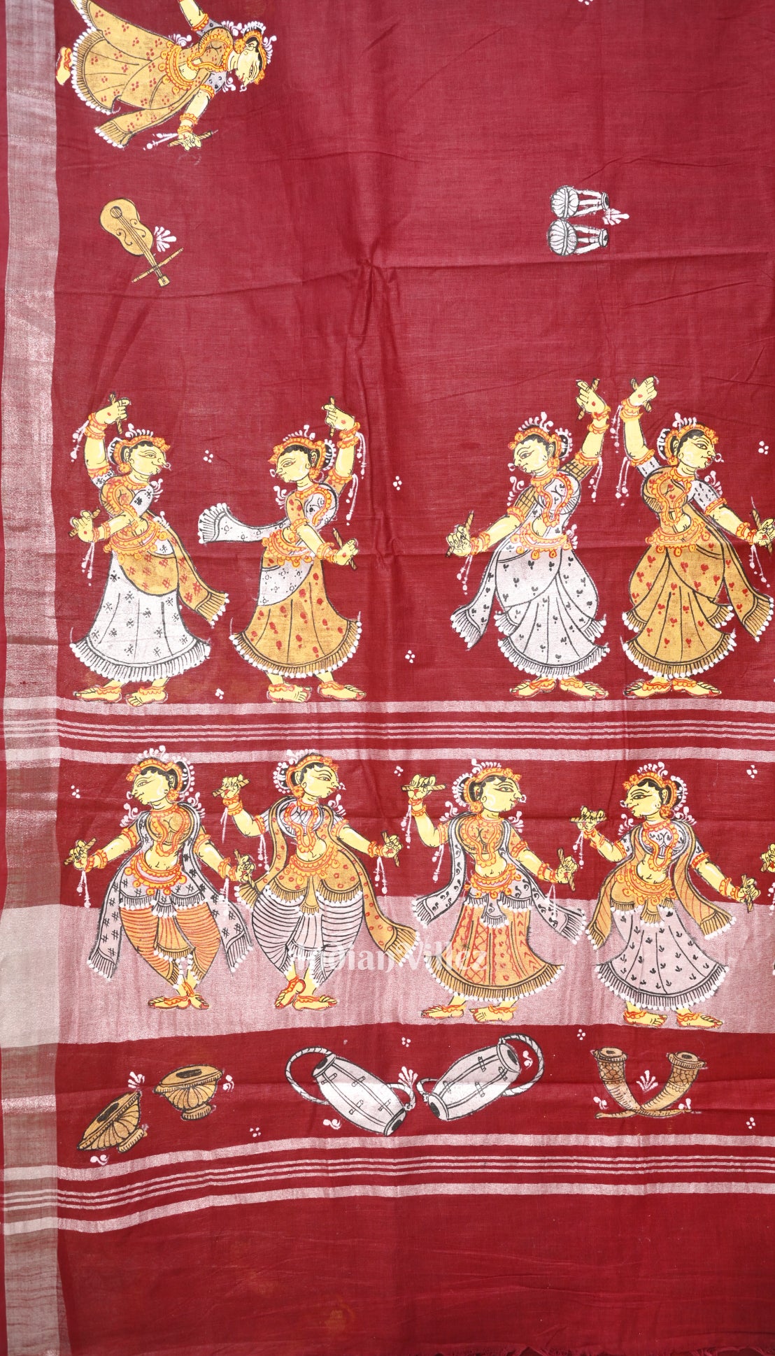 Maroon Nartaki Theme Hand-Painted Pattachitra Saree