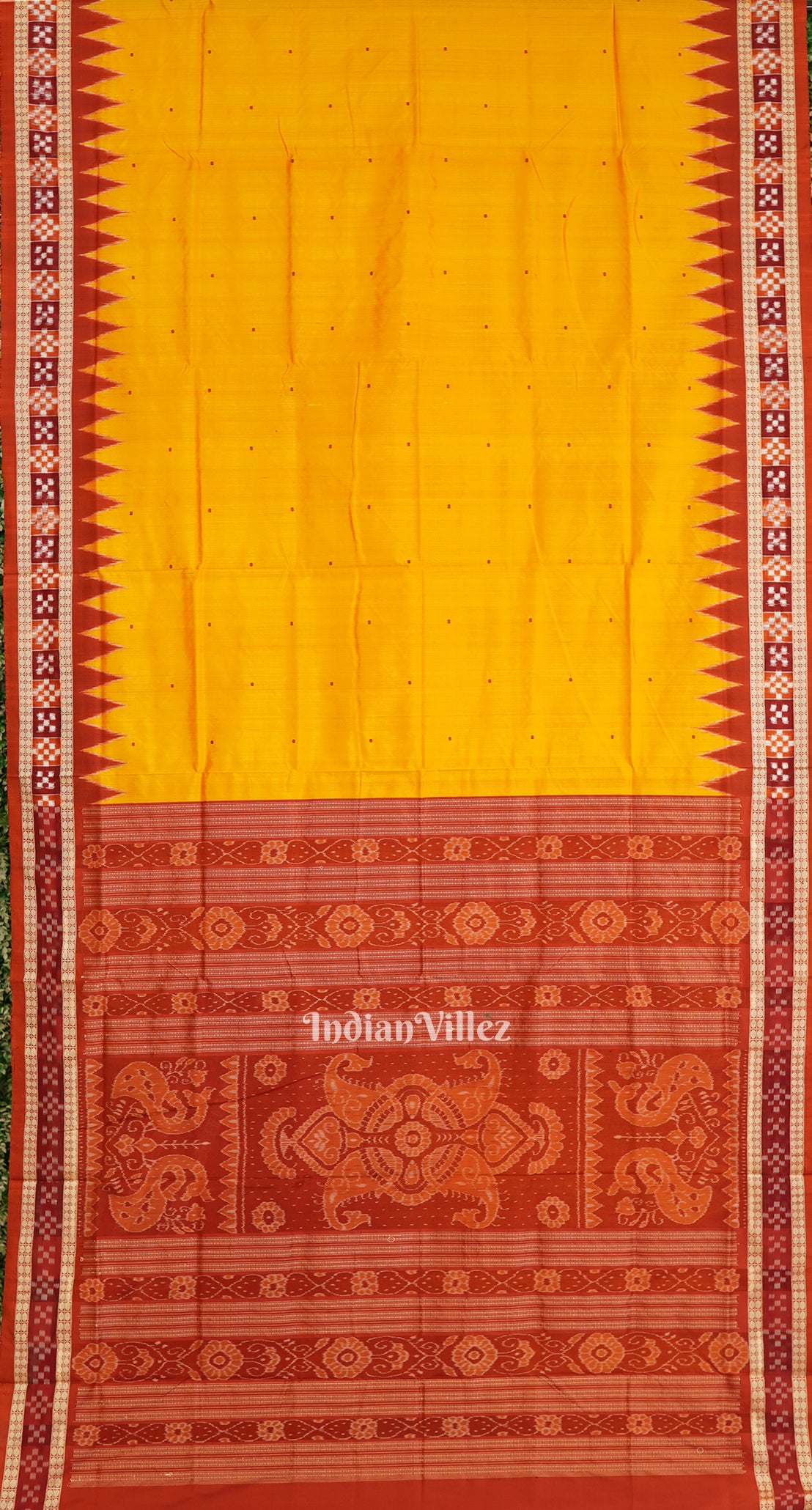 Golden Yellow Butta Design Sambalpuri Silk Saree