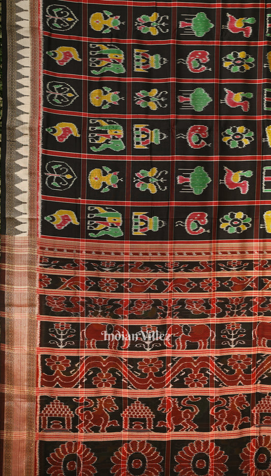 Black Nabakothi Odisha Ikat Khandua Silk Saree