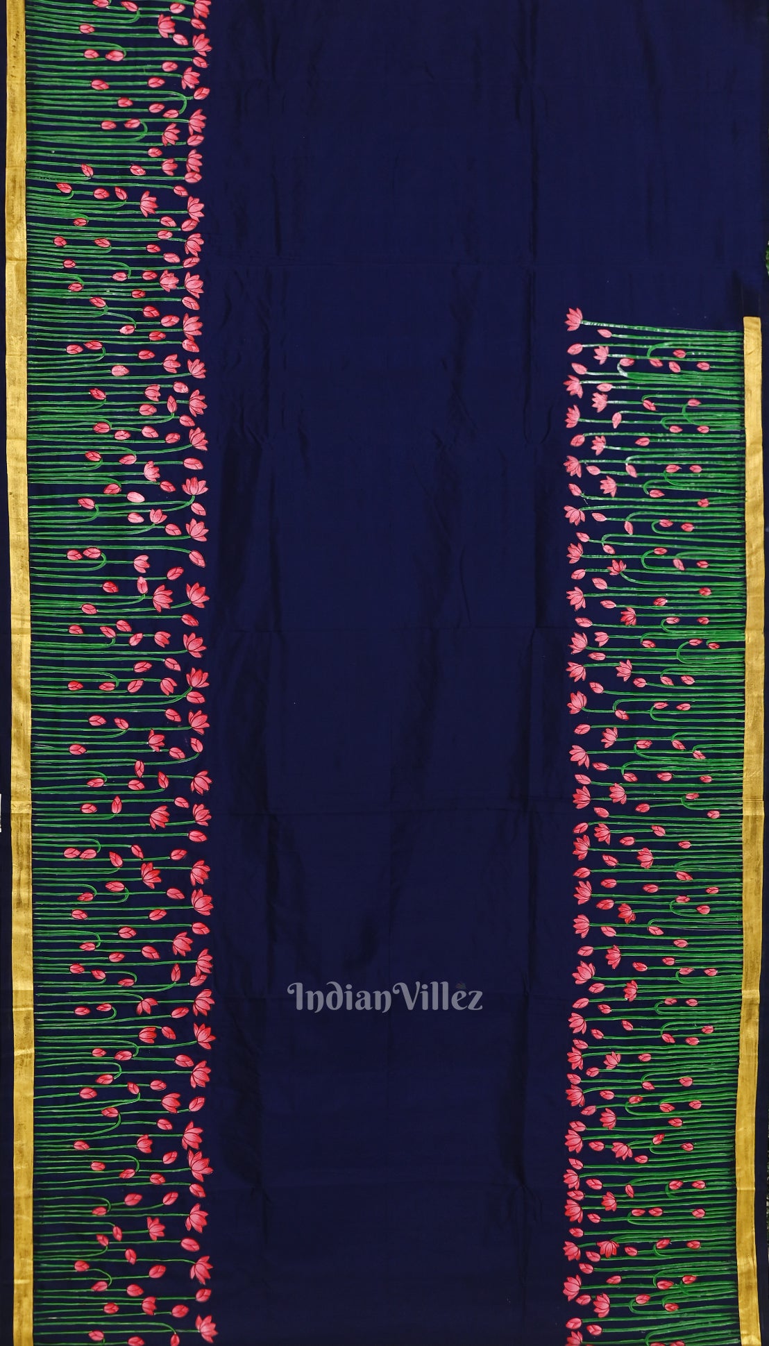 Navy Blue Hand-Painted Pichwai Pattachitra Saree 