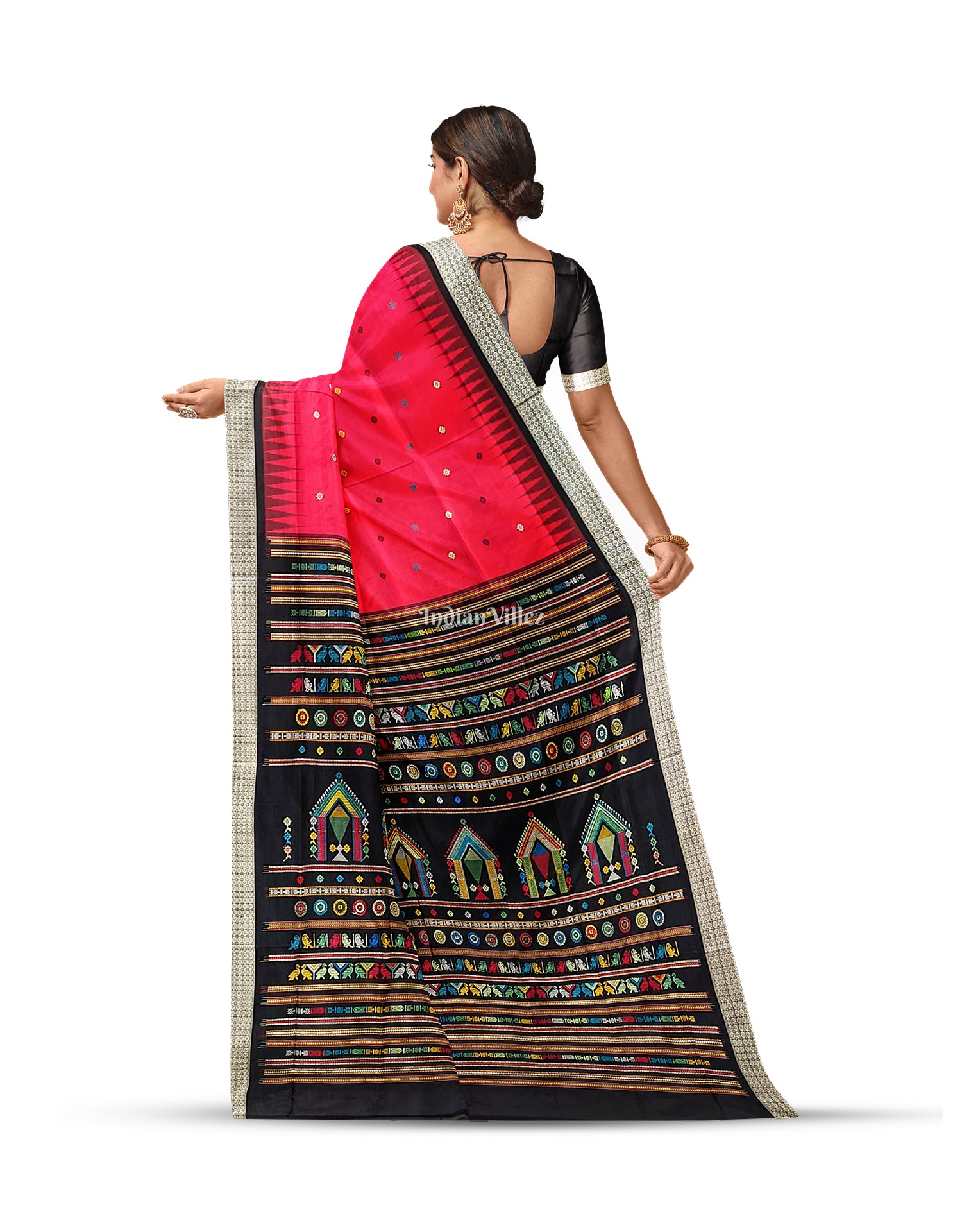 Red Black Dolabedi Sambalpuri Bomkai Silk Saree