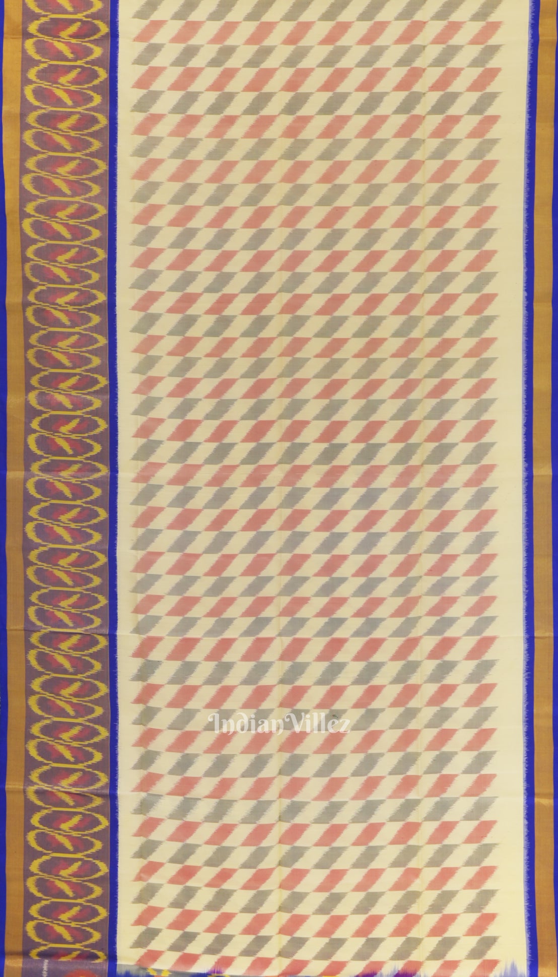 Off White Blue Pochampally Ikat Handloom Silk Saree