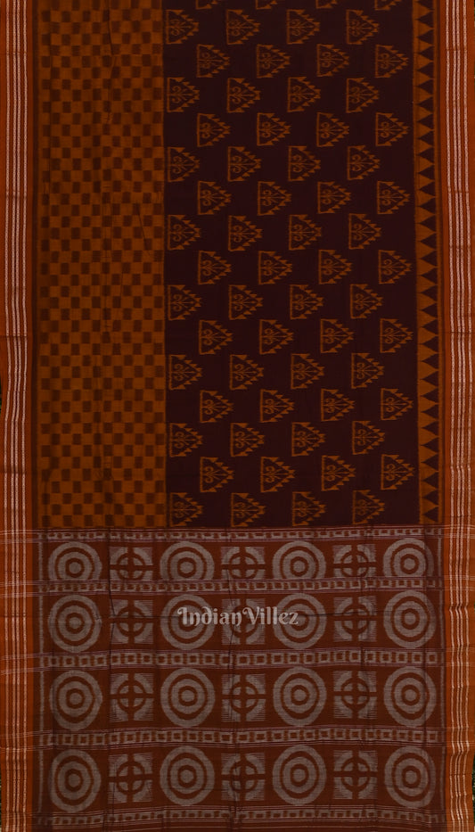 Coffee with Brown Odisha  Sambalpuri  ikat Pure Cotton Saree 