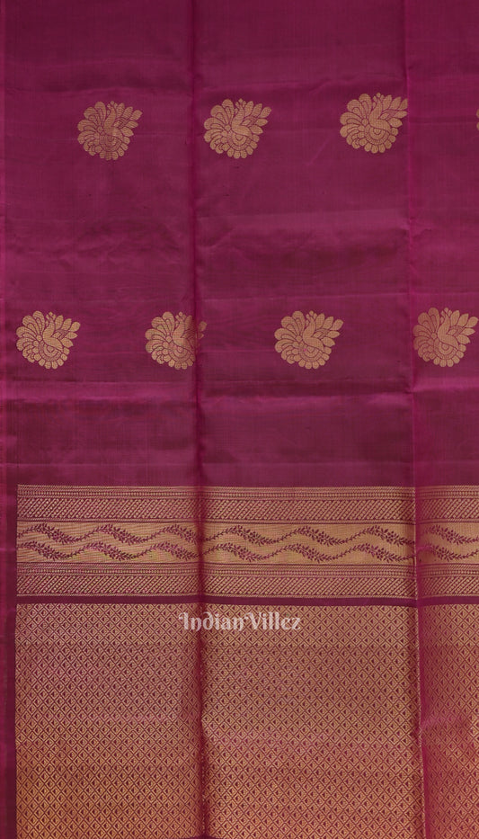 Deep Maroon With Golden Floral Design Pure Kanjivaram Soft Silk Saree