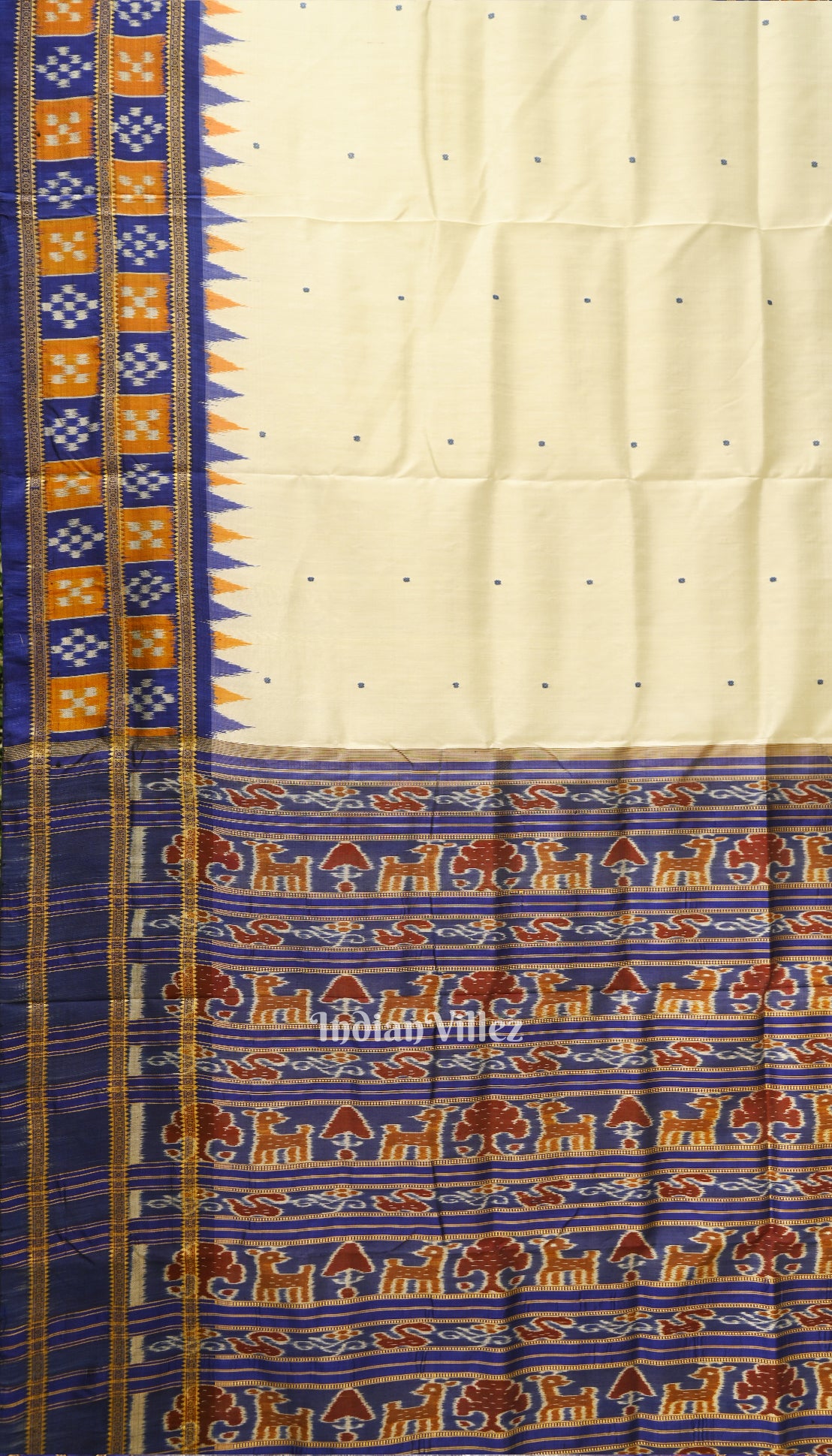 White Butta Design Pasapali Border Odisha Ikat Khandua Silk Saree