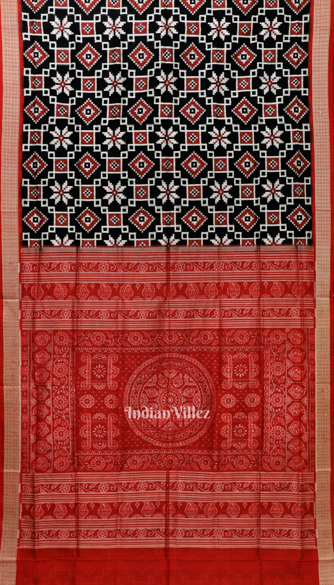 Black Red Odisha Ikat Pure Sambalpuri Silk Saree