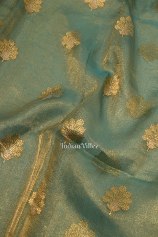 Aqua Blue Pure Organza Silk Banarasi Saree