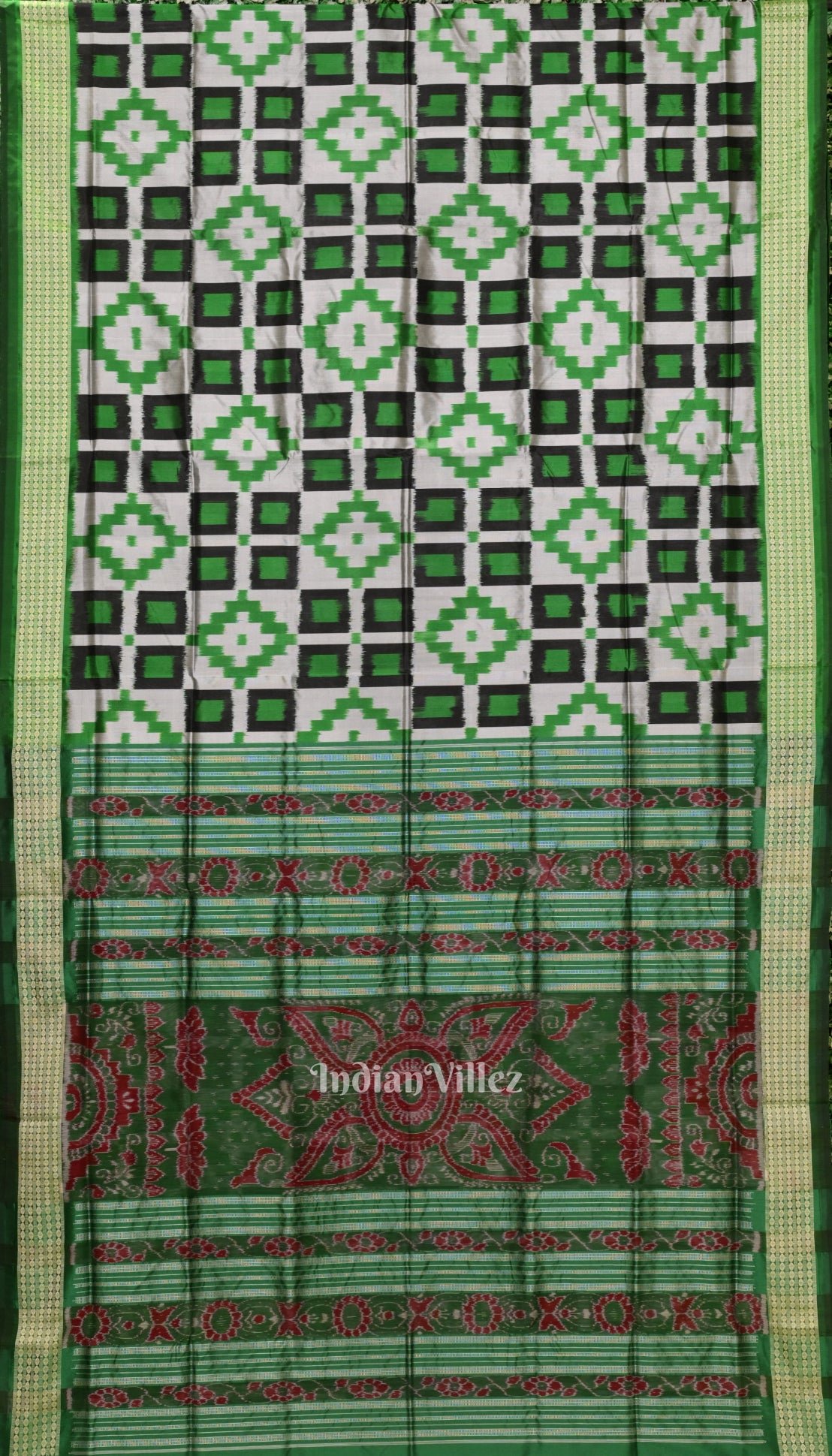 Black Green & Grey Pasapali Sambalpuri Silk Saree