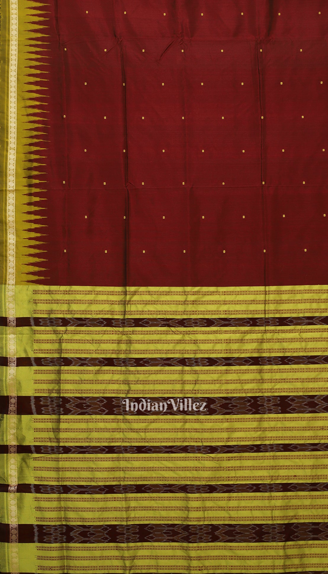 Maroon Green Butta Design Odisha Ikat Bomkai Silk Saree