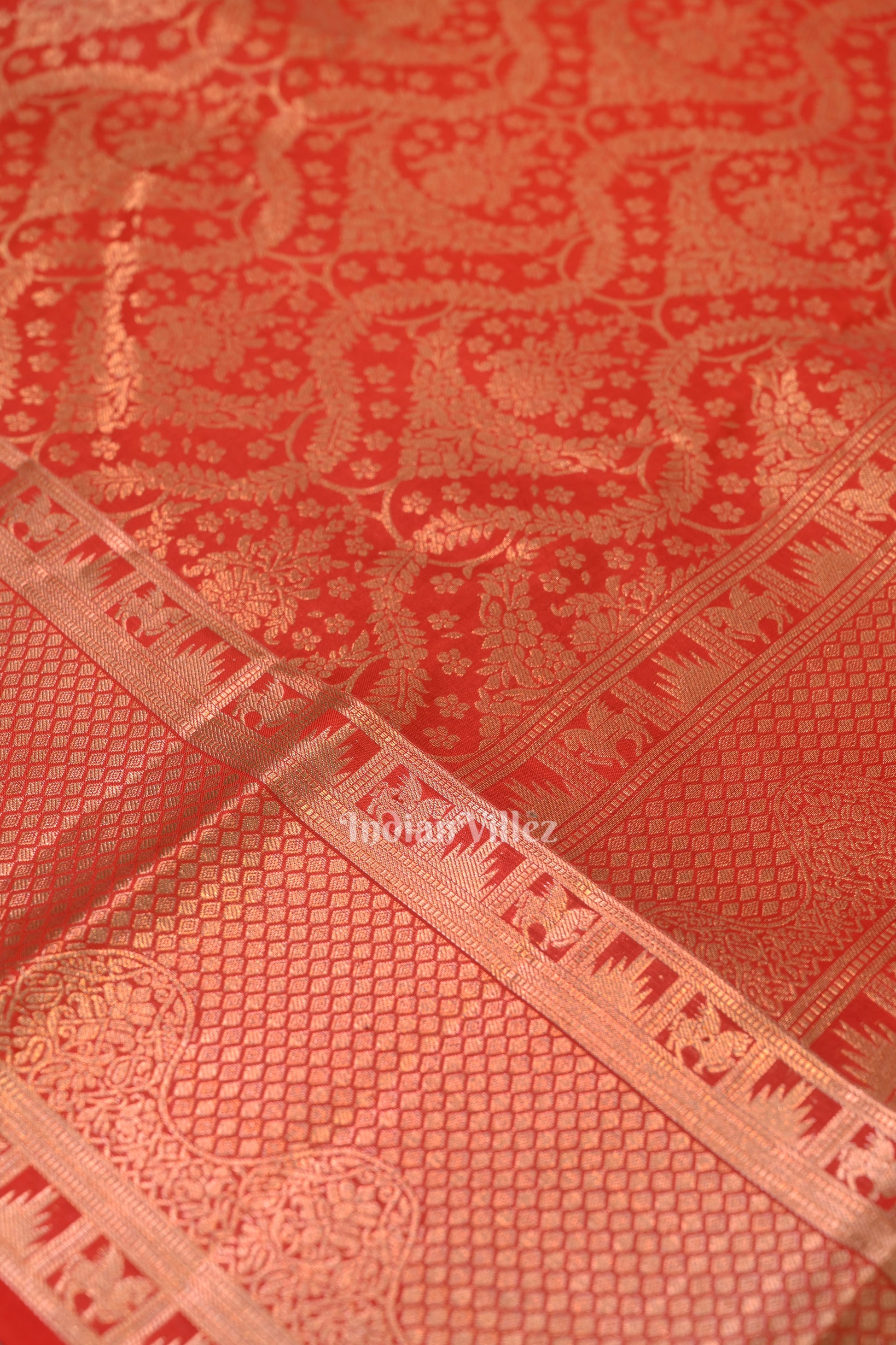 Bridal Red pure Kanjivaram Silk Saree with  Zari Brocade 