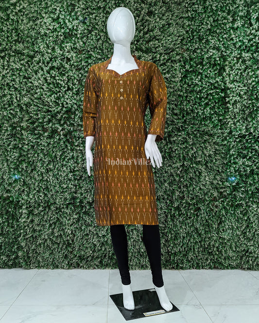 Deep Golden Pochampally Ikat Designer Cotton Kurti