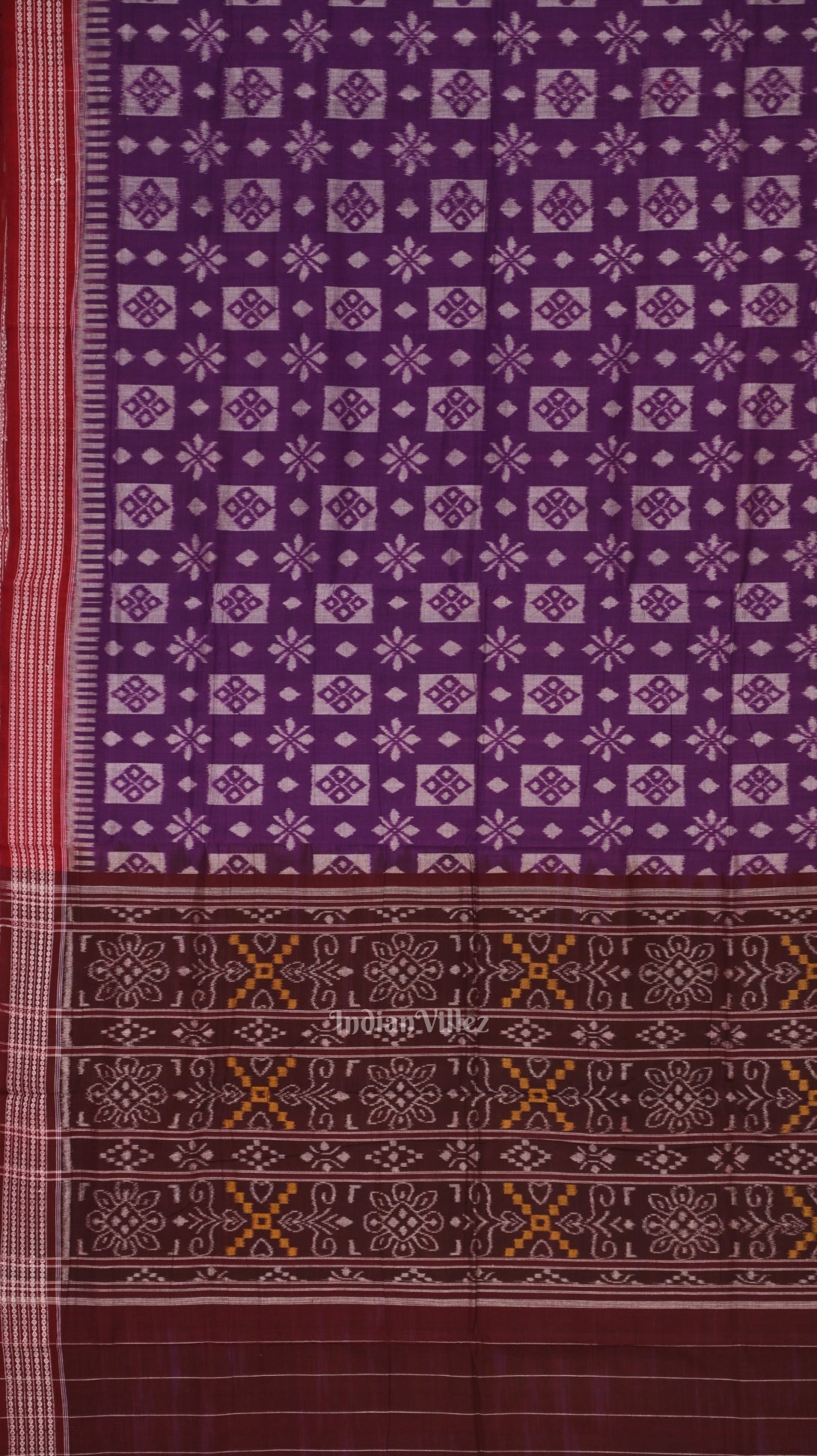 Violet Maroon Pasapali Odisha Sambalpuri Pure Cotton Ikat Saree