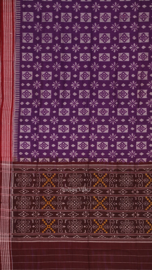 Violet Maroon Pasapali Odisha Sambalpuri Pure Cotton Ikat Saree