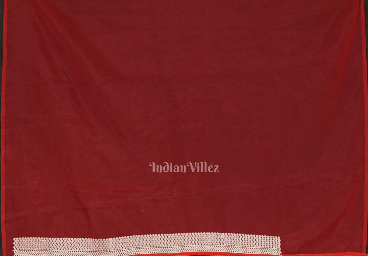 Red Parsi Gara Floral Motif Hand Embroidered Saree