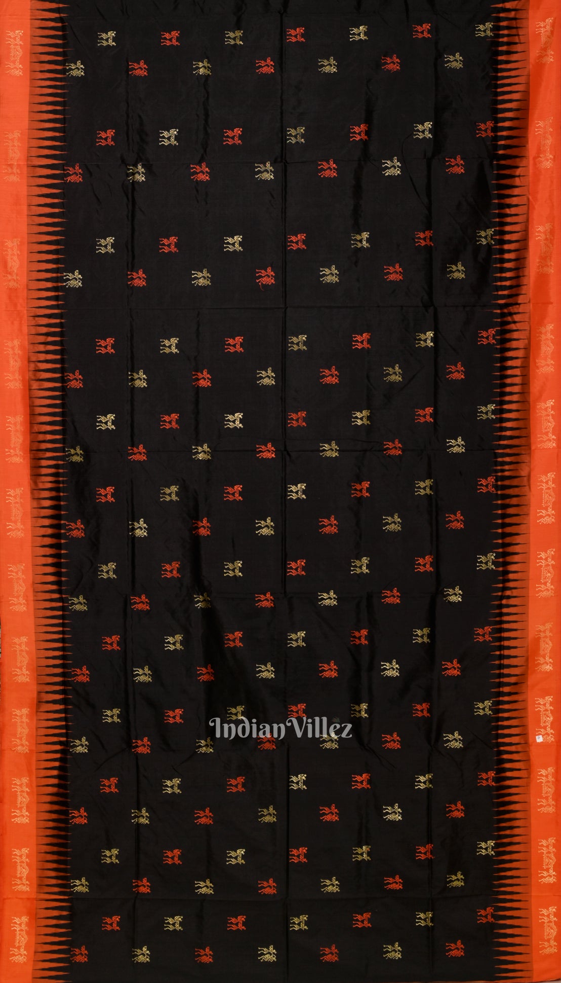 Black Orange Tribal Sambalpuri Ikat Bomkai Silk Saree