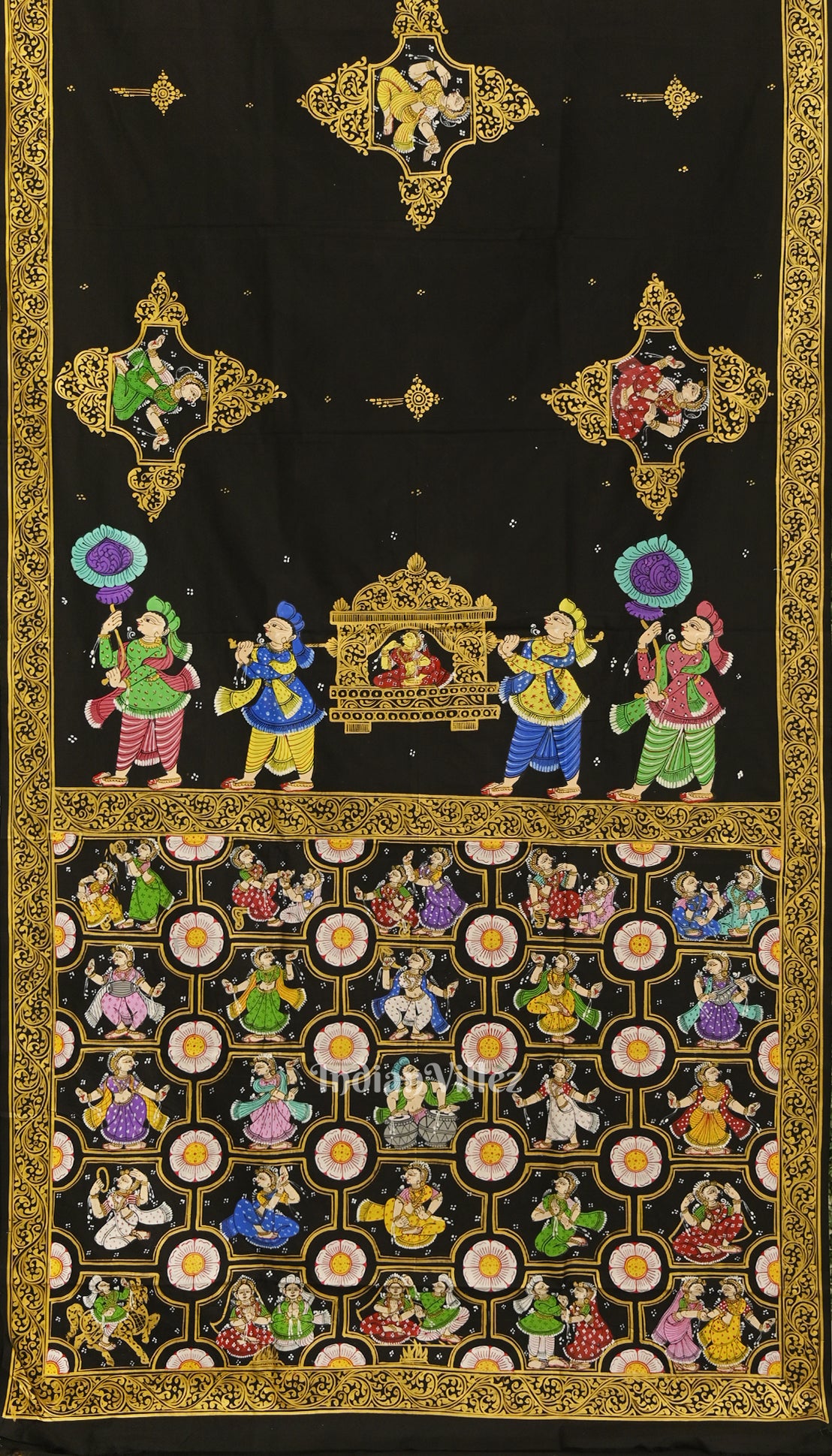 Black Doli Barat & Nartaki Theme Hand-Painted Pattachitra Saree