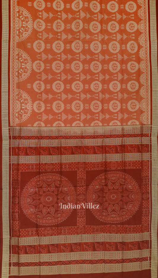 Orange Odisha Ikat Laxmi Pada Jhoti Theme Sambalpuri Silk Saree