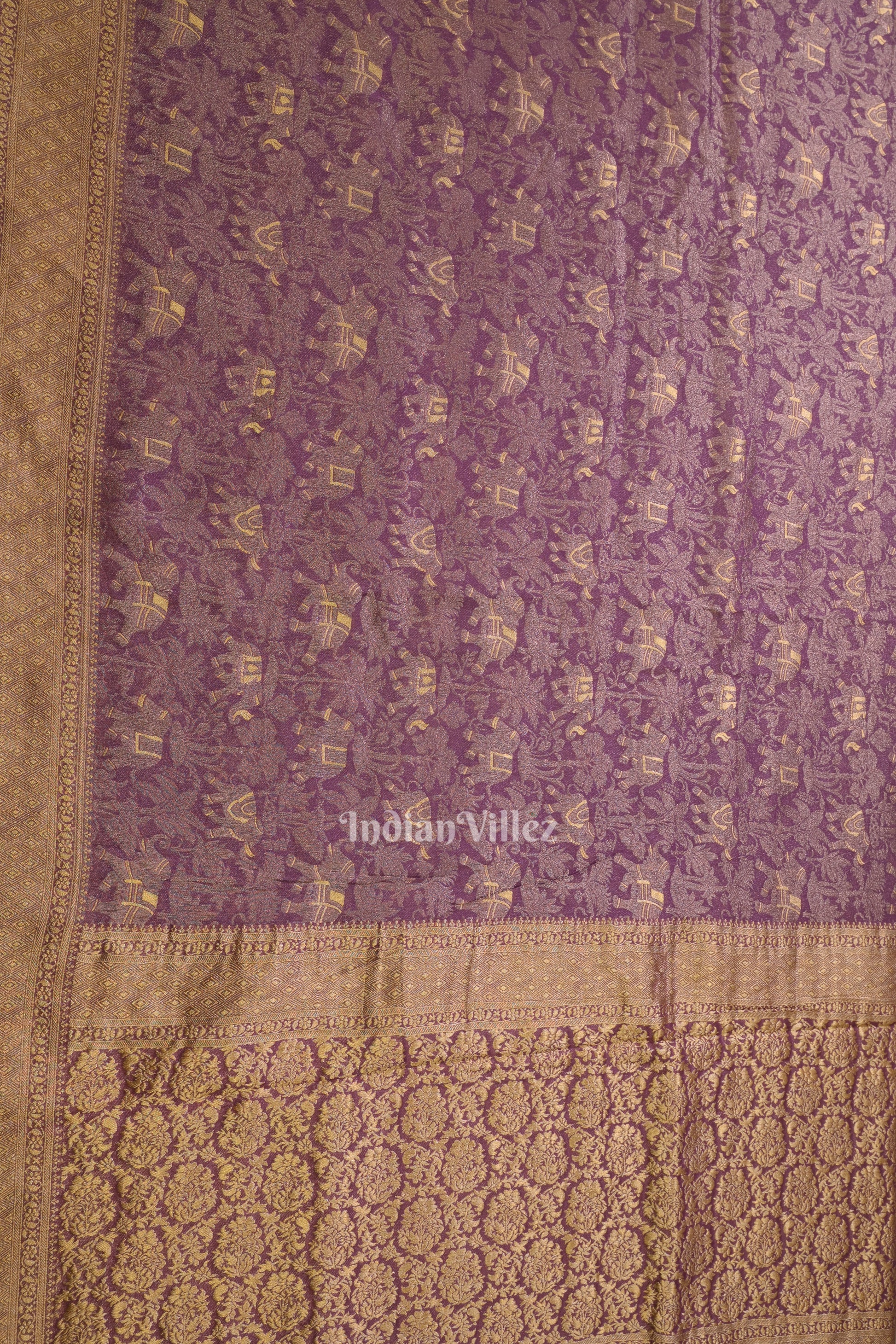 Woven Golden Border Lavender Purple Banarasi Katan Tissue Saree