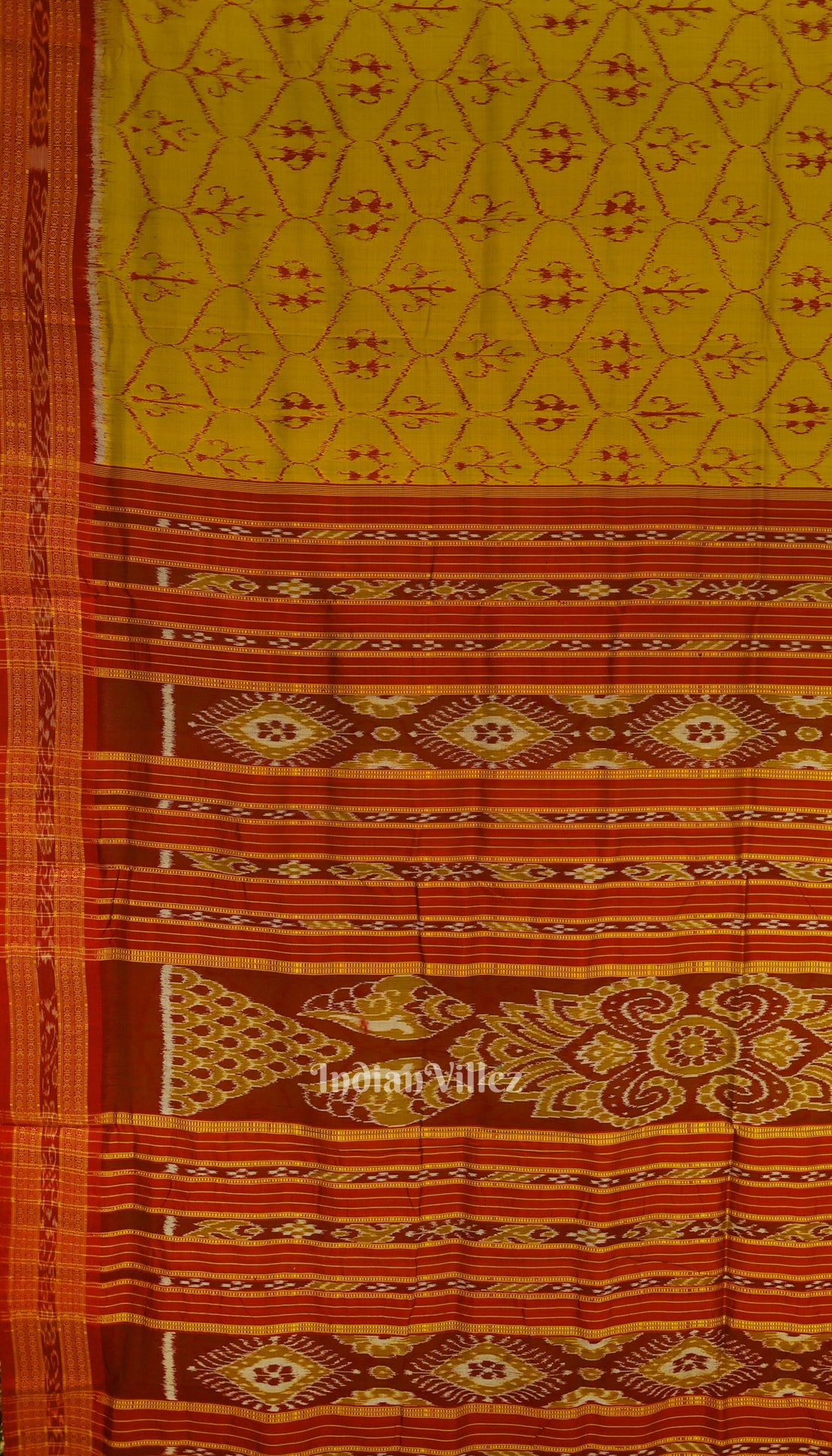 Golden Yellow Tribal Art Odisha Ikat Khandua Silk Saree