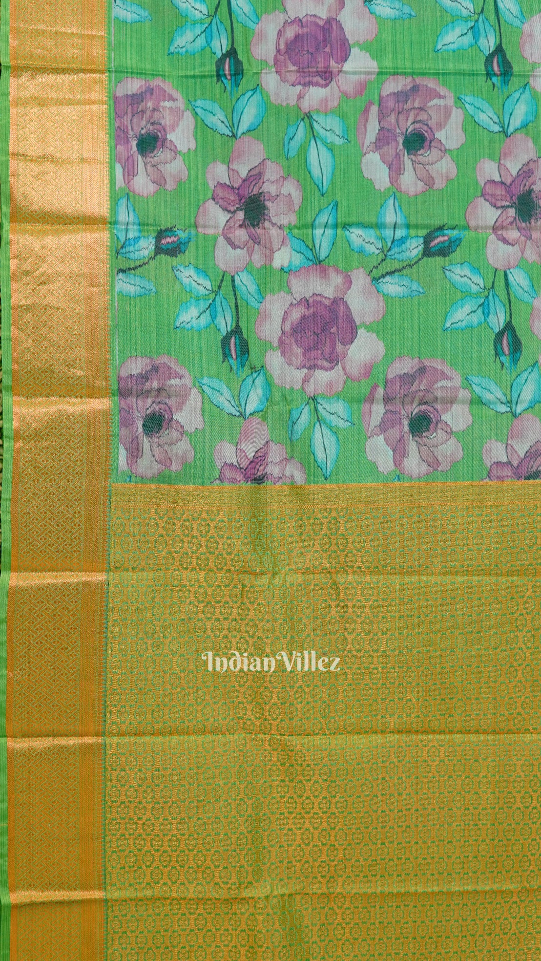 Green Floral Digital Print Kanjivaram Silk Saree